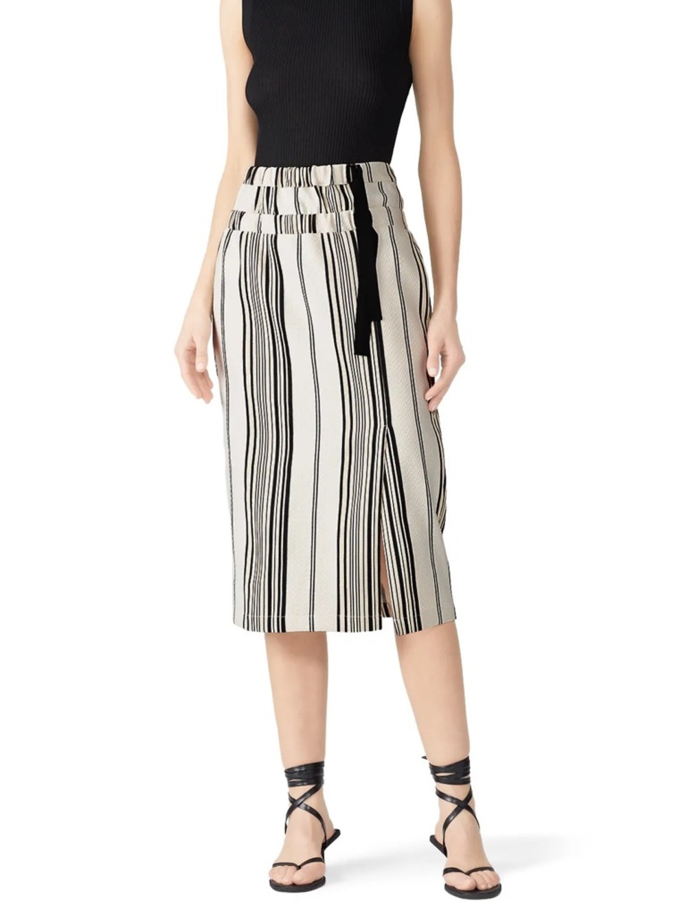 Zero + Maria Cornejo Striped Nola Skirt 0 Black White Midi Pencil Wrap Women’s